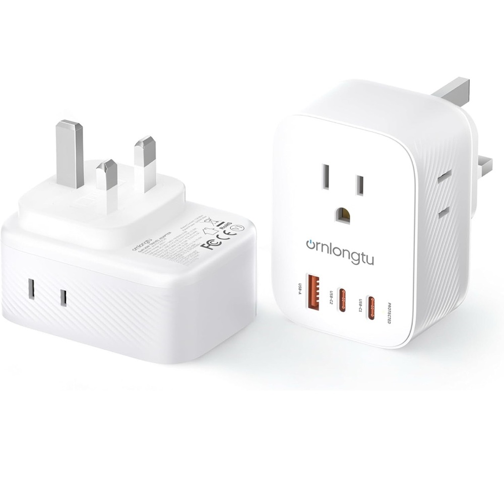 White Ornlontu Travel Adapter with USB Ports